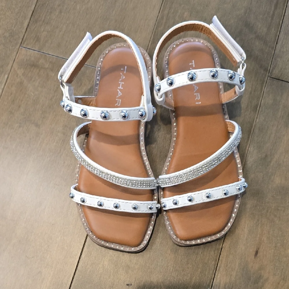 Tahari White and Silver Embellished Sandals